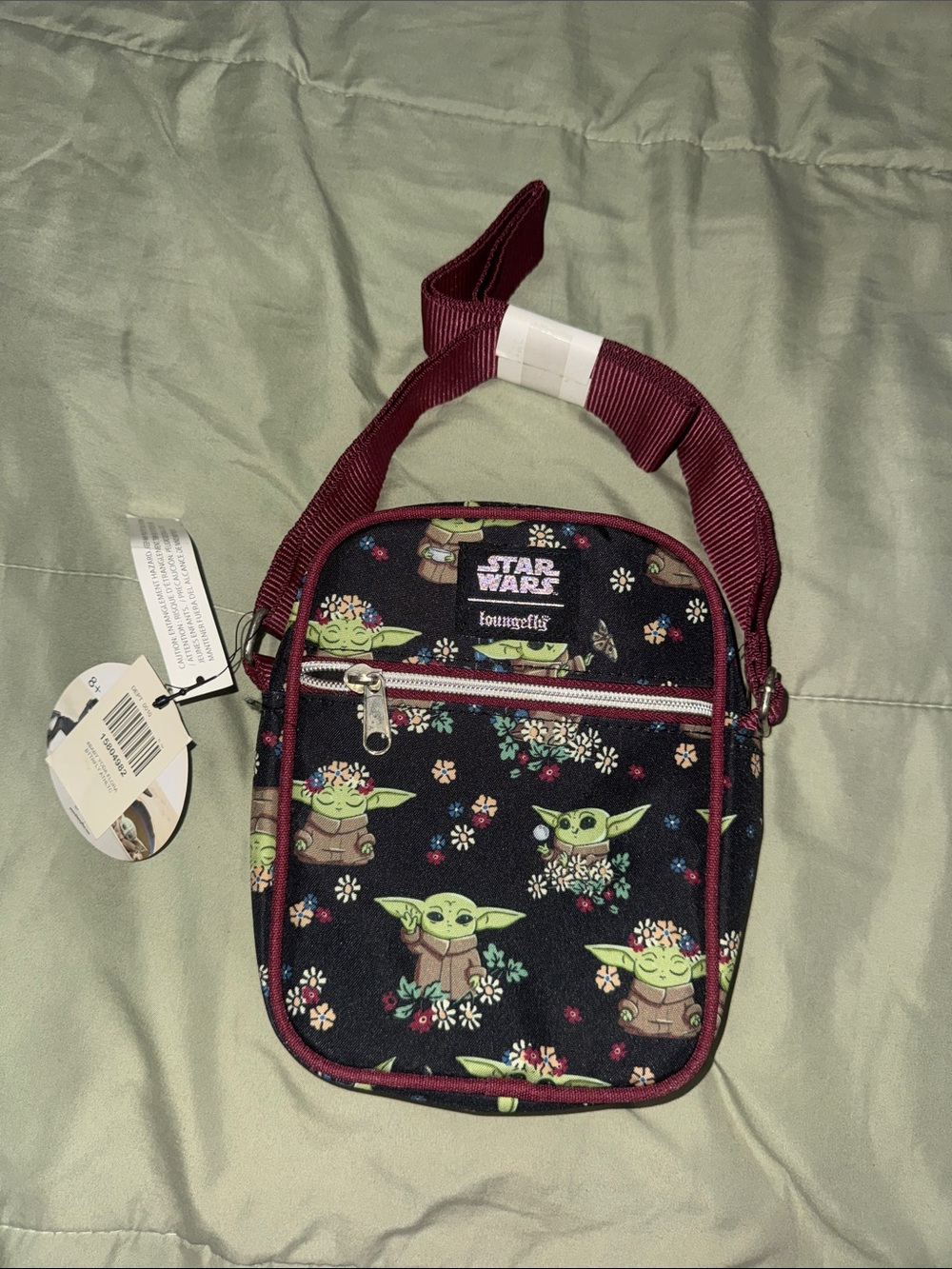 Loungefly Star Wars Grogu Crossbody Bag - Black with Burgundy Trim